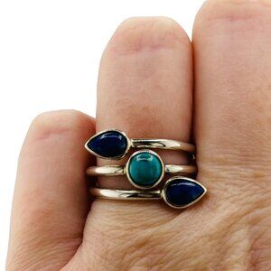 Whitney Kelley Sterling Silver Lapis Turquoise Coiled Wrap Band Ring Size 7.25